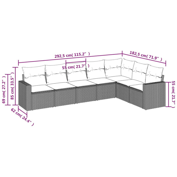 Set Divani da Giardino con Cuscini 7pz Nero Polyrattan 3219036