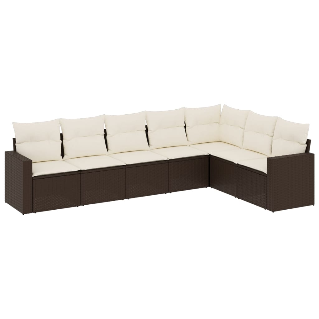 Set Divano da Giardino 7pz con Cuscini Marrone in Polyrattan 3219043