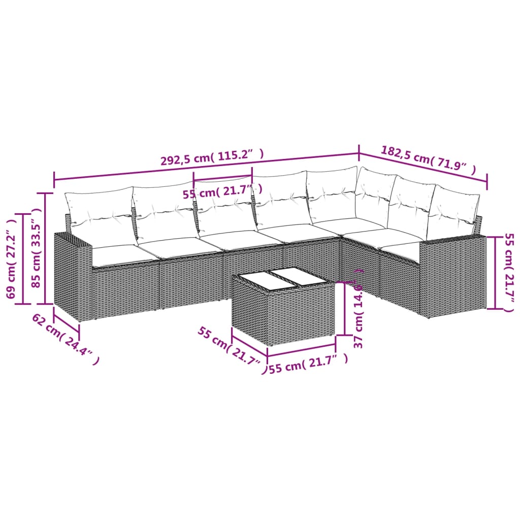 Set Divani da Giardino con Cuscini 8 pz Nero in Polyrattancod mxl 87092