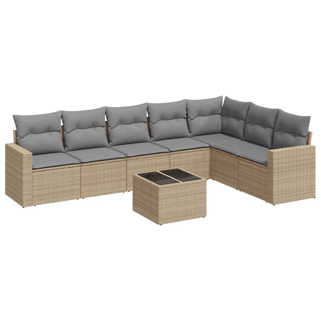 Set Divano da Giardino 8 pz con Cuscini Beige in Polyrattan 3219049