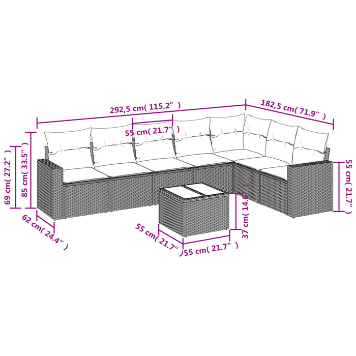 Set Divano da Giardino 8 pz con Cuscini Beige in Polyrattan 3219049