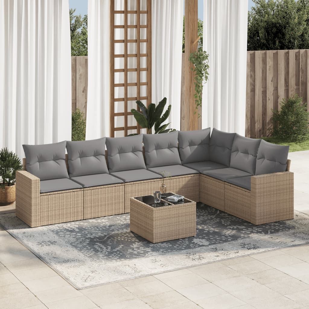 Set Divano da Giardino 8 pz con Cuscini Beige in Polyrattan 3219049