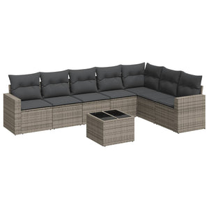 Set Divano da Giardino 8 pz con Cuscini Grigio in Polyrattan 3219050