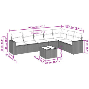 Set Divano da Giardino 8 pz con Cuscini Grigio in Polyrattancod mxl 87093