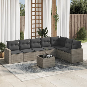 Set Divano da Giardino 8 pz con Cuscini Grigio in Polyrattan 3219050