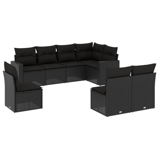 Set Divani da Giardino con Cuscini 8 pz Nero in Polyrattan 3219055