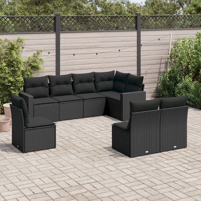 Set Divani da Giardino con Cuscini 8 pz Nero in Polyrattan 3219055