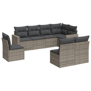 Set Divano da Giardino 8 pz con Cuscini Grigio in Polyrattan 3219060