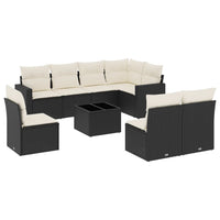 Set Divani da Giardino 9 pz con Cuscini Nero in Polyrattan 3219066