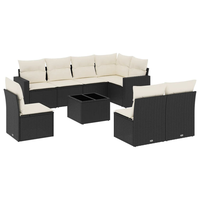 Set Divani da Giardino 9 pz con Cuscini Nero in Polyrattancod mxl 115124