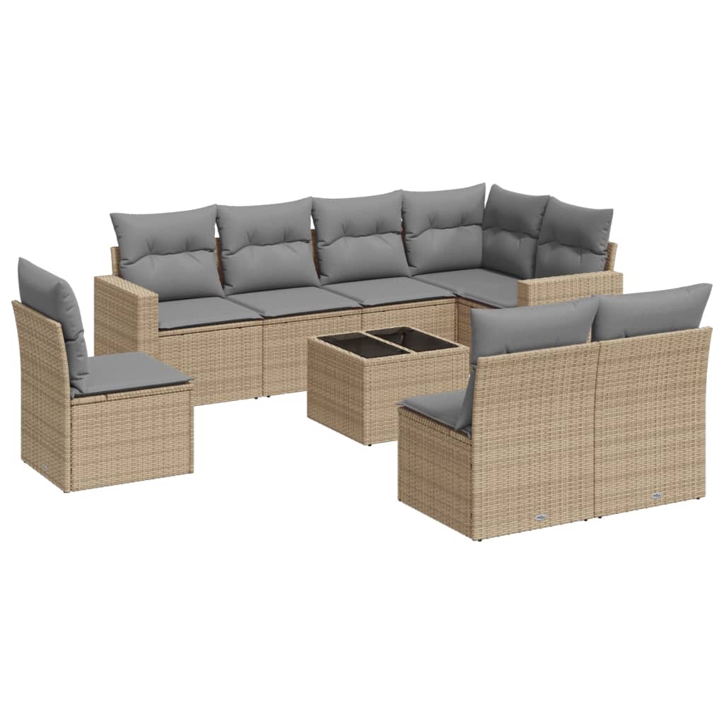 Set Divano da Giardino 9 pz con Cuscini Beige in Polyrattan 3219069