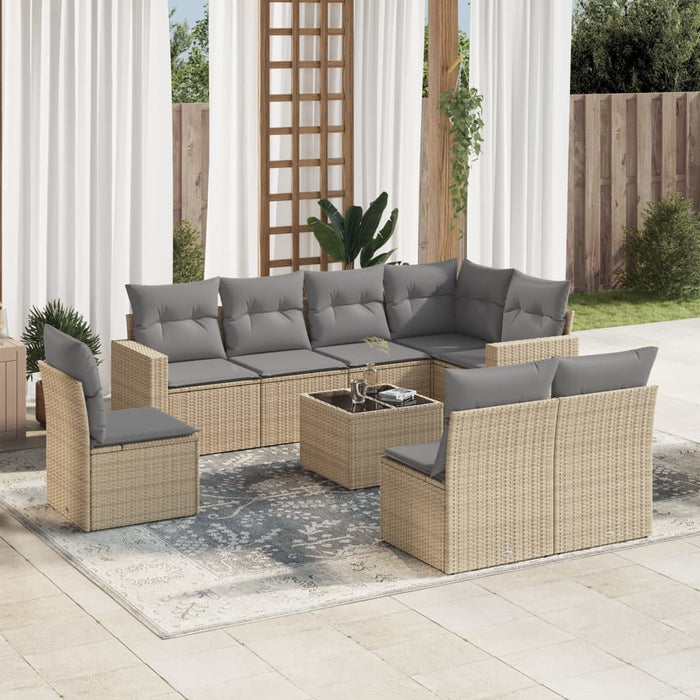 Set Divano da Giardino 9 pz con Cuscini Beige in Polyrattan 3219069