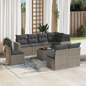 Set Divano da Giardino 9 pz con Cuscini Grigio in Polyrattan 3219070