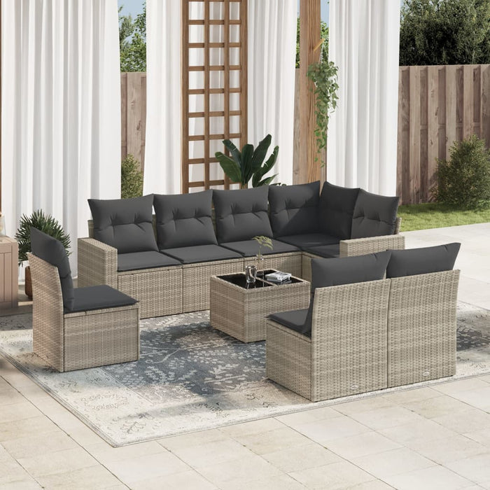 Set Divano da Giardino 9pz con Cuscini Grigio Chiaro Polyrattan 3219072