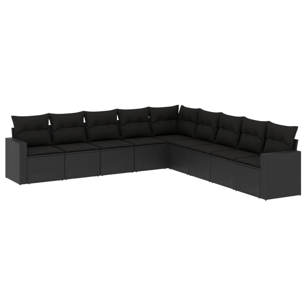 Set Divani da Giardino 9 pz con Cuscini Nero in Polyrattan 3219075