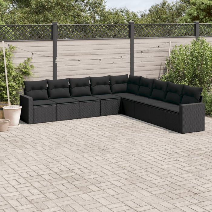 Set Divani da Giardino 9 pz con Cuscini Nero in Polyrattan 3219075