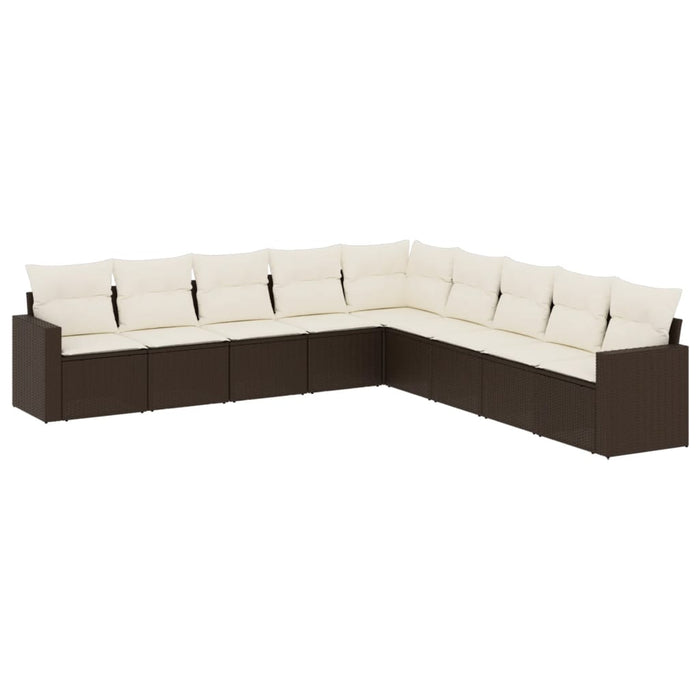 Set Divani da Giardino 9pz con Cuscini Marrone in Polyrattan 3219083