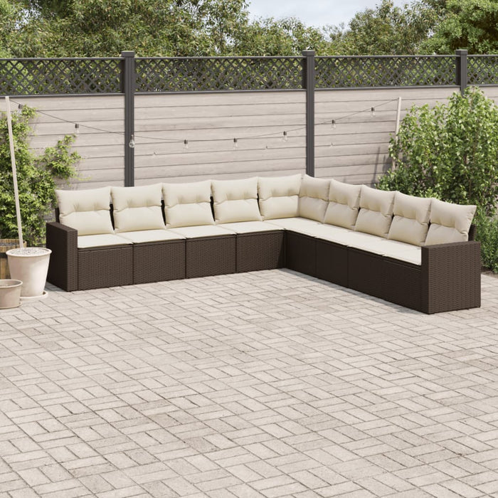 Set Divani da Giardino 9pz con Cuscini Marrone in Polyrattan 3219083