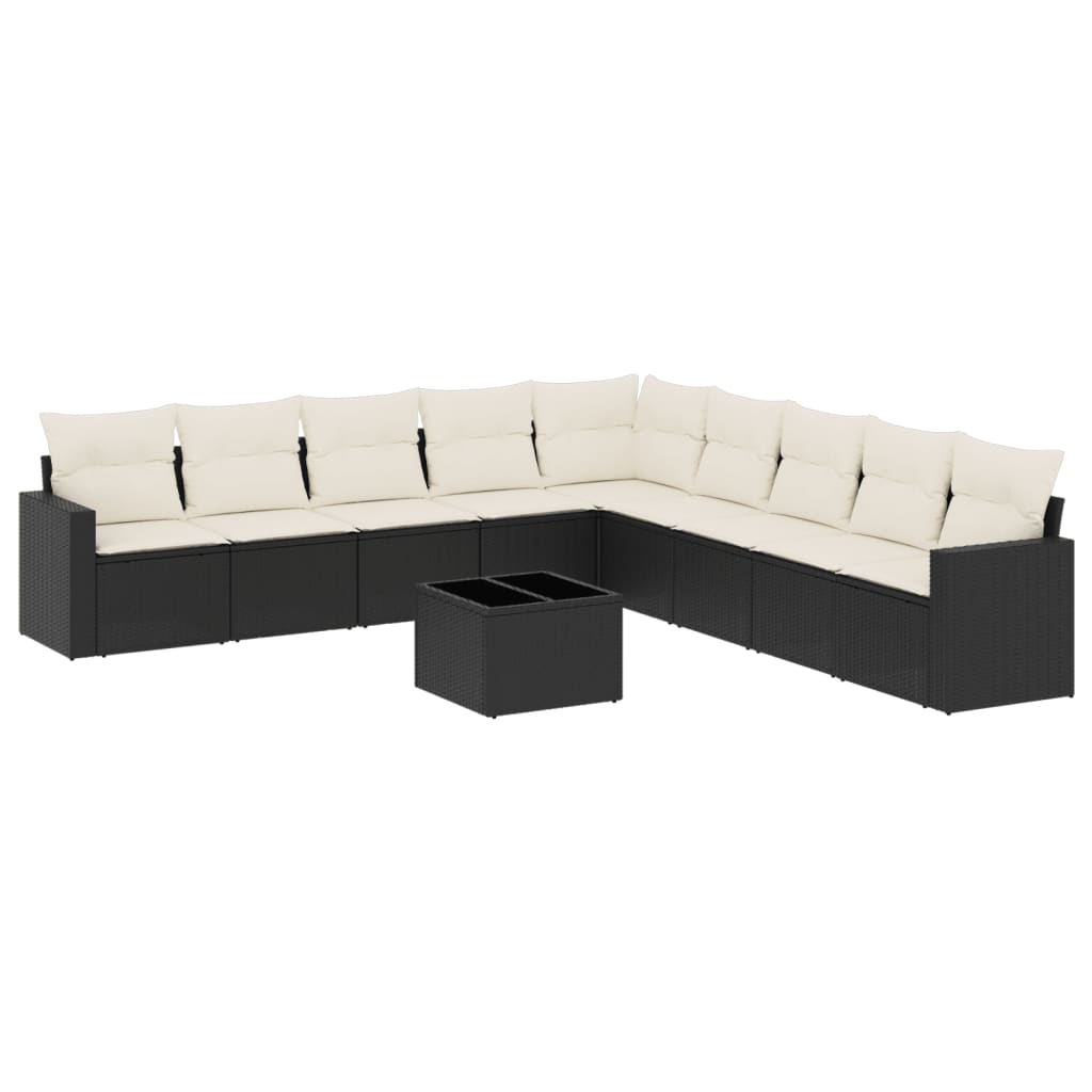 Set Divani da Giardino 10pz con Cuscini in Polyrattan Nero 3219086