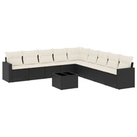 Set Divani da Giardino 10pz con Cuscini in Polyrattan Nero 3219086