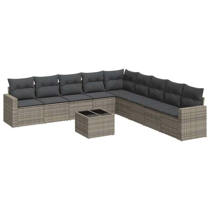 Set Divano da Giardino 10 pz con Cuscini Grigio in Polyrattan 3219090