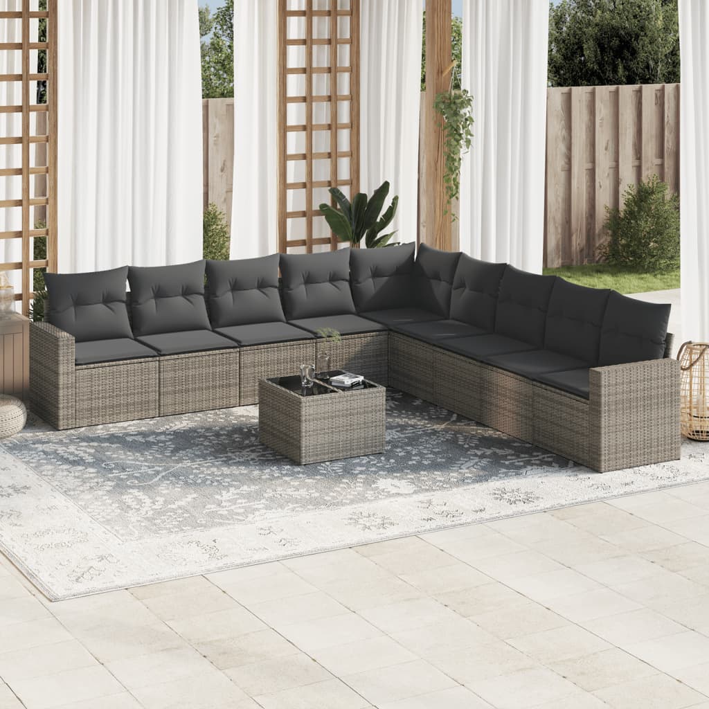 Set Divano da Giardino 10 pz con Cuscini Grigio in Polyrattan 3219090