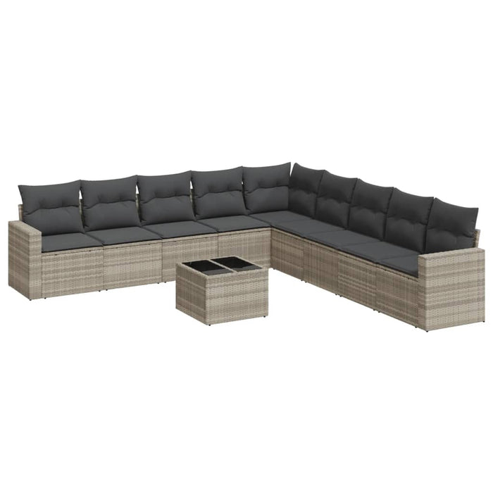 Set Divano Giardino 10 pz con Cuscini Grigio Chiaro Polyrattan 3219092