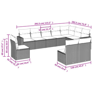 Set Divano da Giardino 10 pz con Cuscini Beige in Polyrattan 3219098