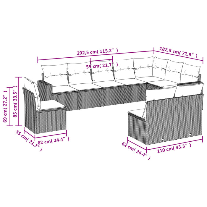 Set Divano da Giardino 10 pz con Cuscini Beige in Polyrattancod mxl 111979