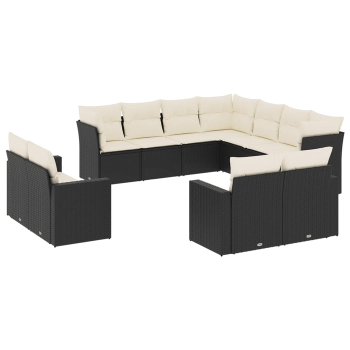 Set Divani da Giardino 11 pz con Cuscini in Polyrattan Nero 3219116