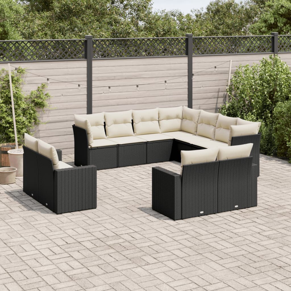 Set Divani da Giardino 11 pz con Cuscini in Polyrattan Nero 3219116