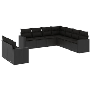 Set Divani da Giardino 9 pz con Cuscini Nero in Polyrattancod mxl 111667