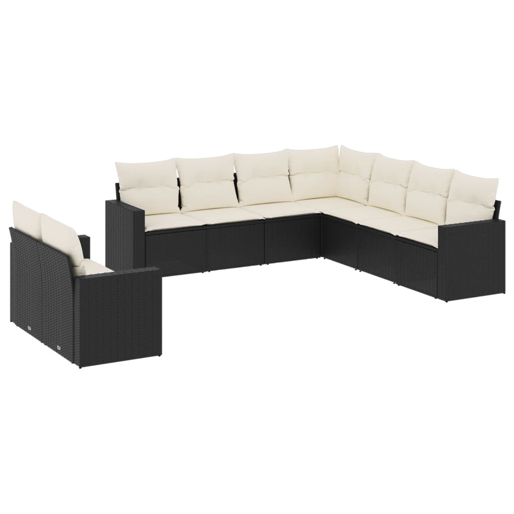 Set Divani da Giardino 9 pz con Cuscini Nero in Polyrattan 3219136