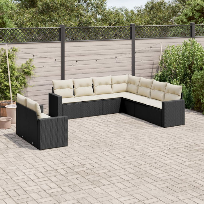 Set Divani da Giardino 9 pz con Cuscini Nero in Polyrattan 3219136