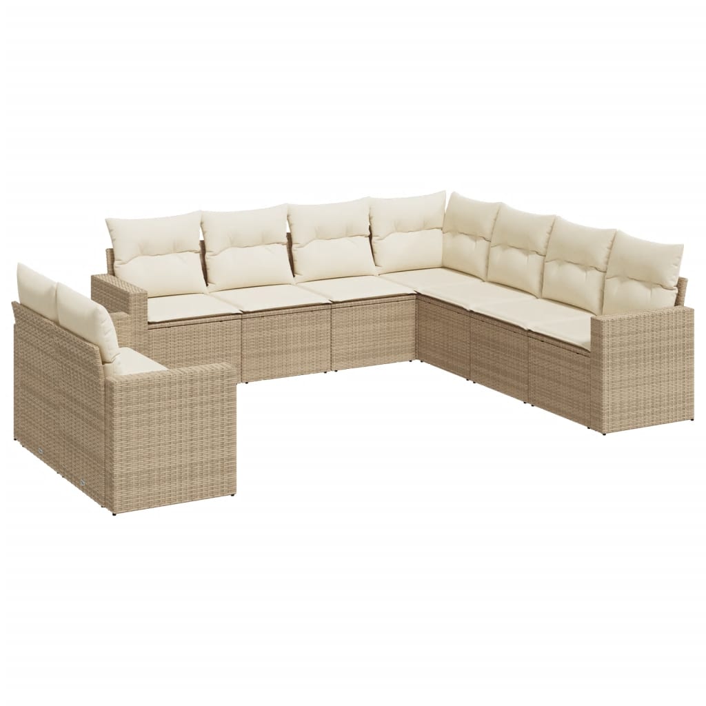 Set Divano da Giardino 9 pz con Cuscini Beige in Polyrattan 3219138