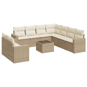 Set Divano da Giardino 10 pz con Cuscini Beige in Polyrattan 3219148