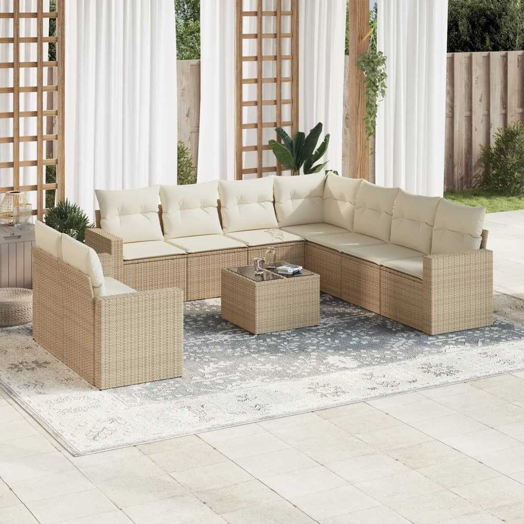 Set Divano da Giardino 10 pz con Cuscini Beige in Polyrattan 3219148