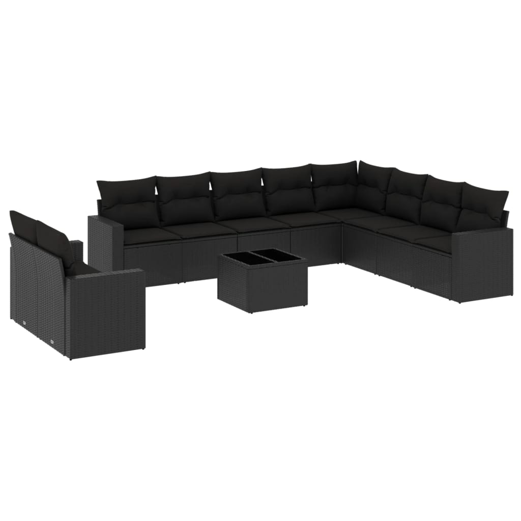 Set Divani da Giardino 11 pz con Cuscini in Polyrattan Nero 3219165