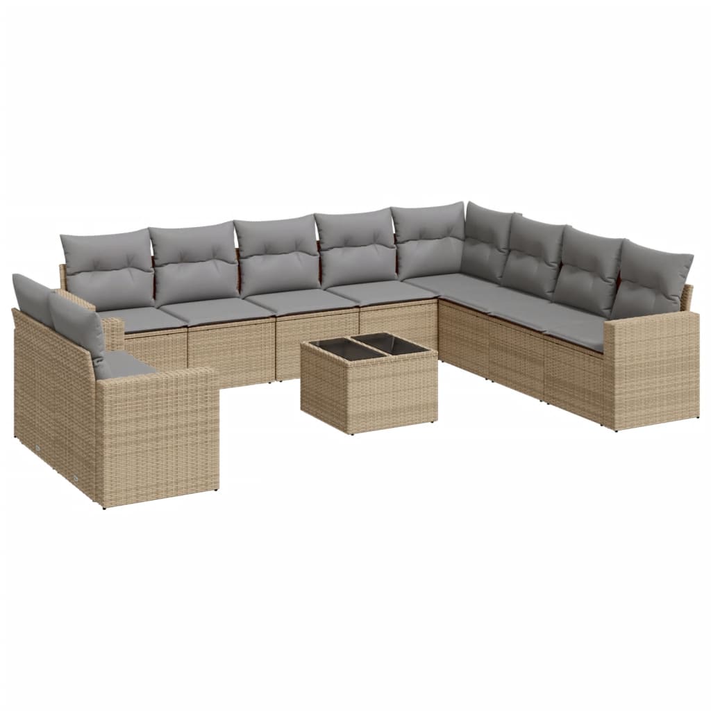 Set Divani da Giardino 11 pz con Cuscini Beige in Polyrattan 3219169