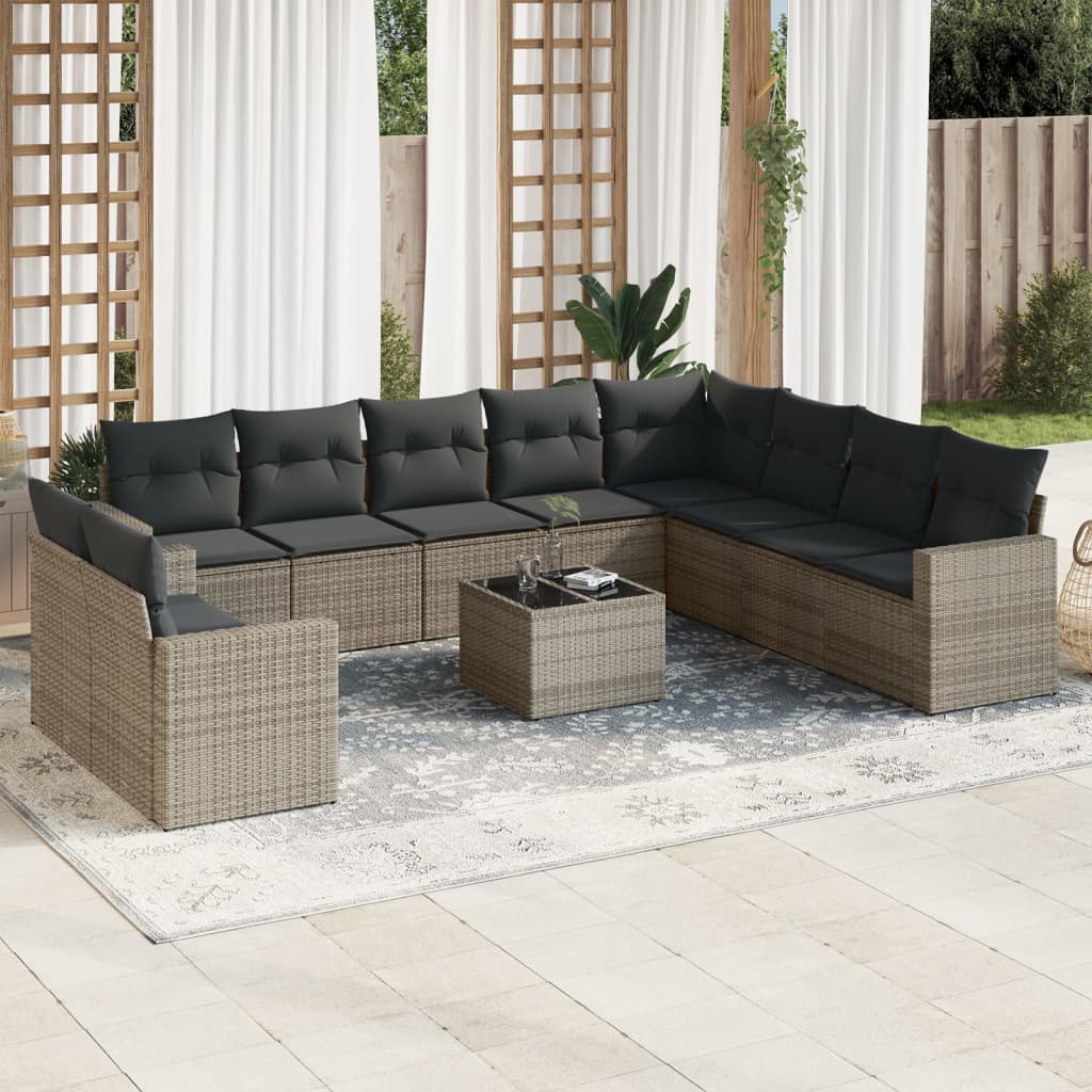 Set Divani da Giardino 11 pz con Cuscini in Polyrattan Grigio 3219170