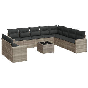 Set Divani da Giardino 11 pz con Cuscini in Polyrattan Grigio 3219172