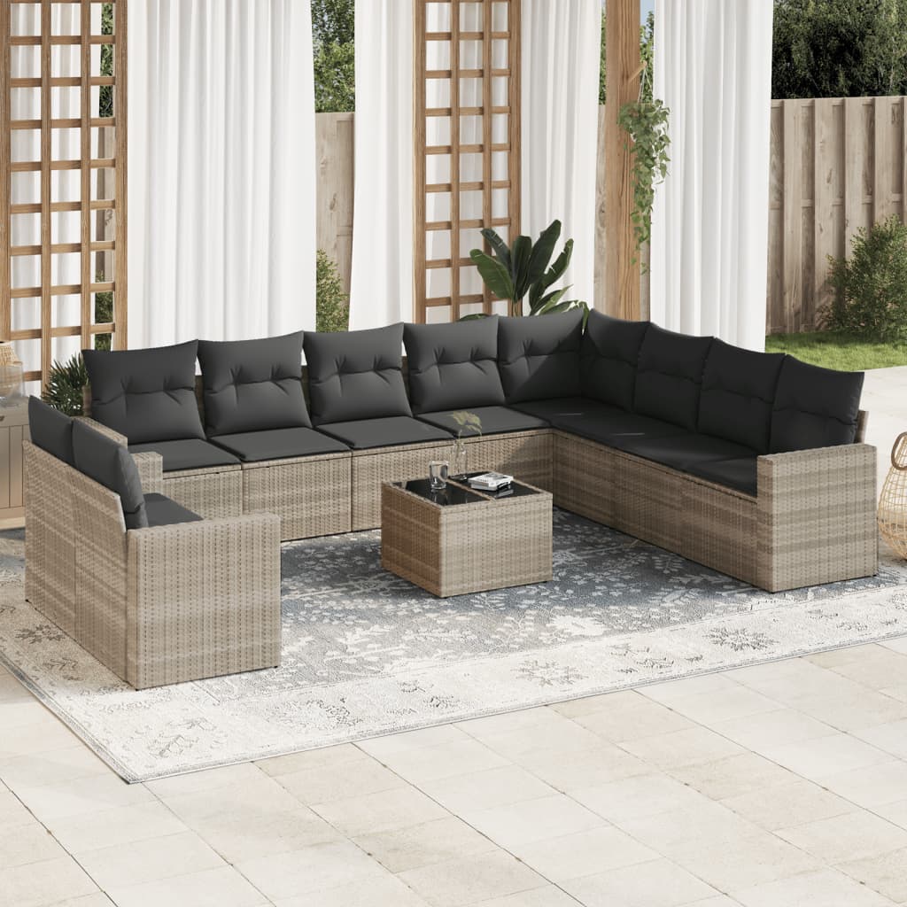 Set Divani da Giardino 11 pz con Cuscini in Polyrattan Grigio 3219172