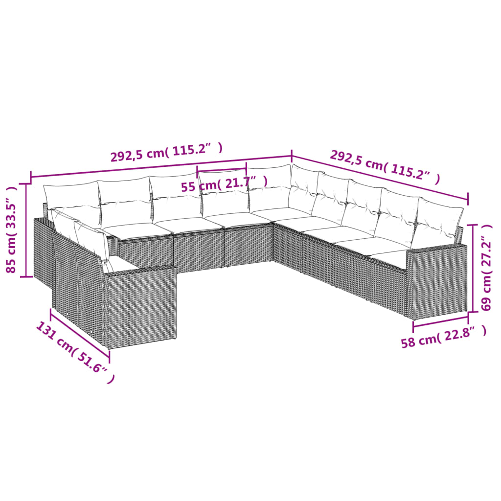 Set Divani da Giardino 11 pz con Cuscini in Polyrattan Nero 3219175