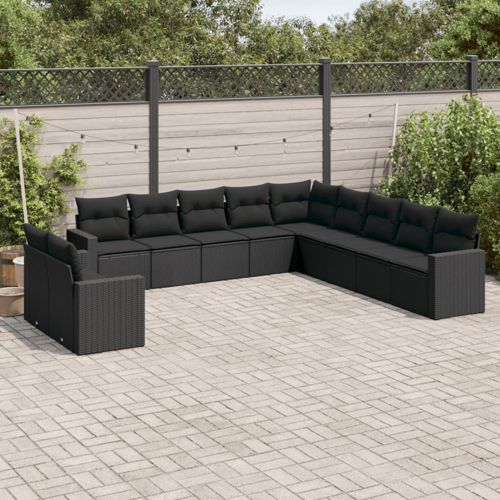 Set Divani da Giardino 11 pz con Cuscini in Polyrattan Nero 3219175