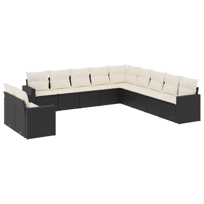 Set Divani da Giardino 11 pz con Cuscini in Polyrattan Nero 3219176