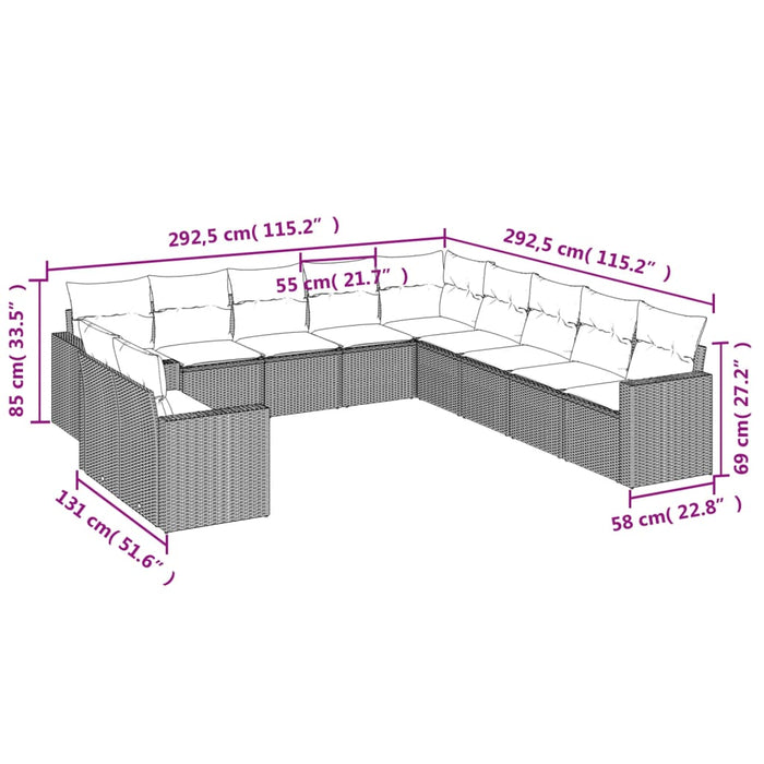 Set Divani da Giardino 11 pz con Cuscini in Polyrattan Nerocod mxl 87339