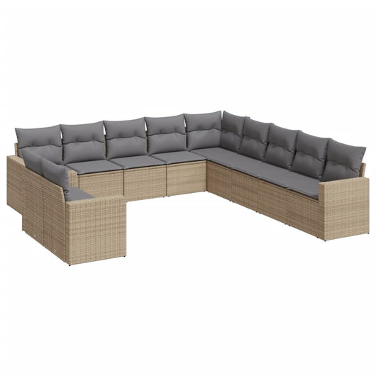 Set Divani da Giardino 11 pz con Cuscini Beige in Polyrattan 3219179