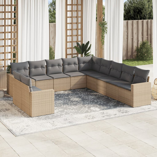 Set Divani da Giardino 11 pz con Cuscini Beige in Polyrattan 3219179