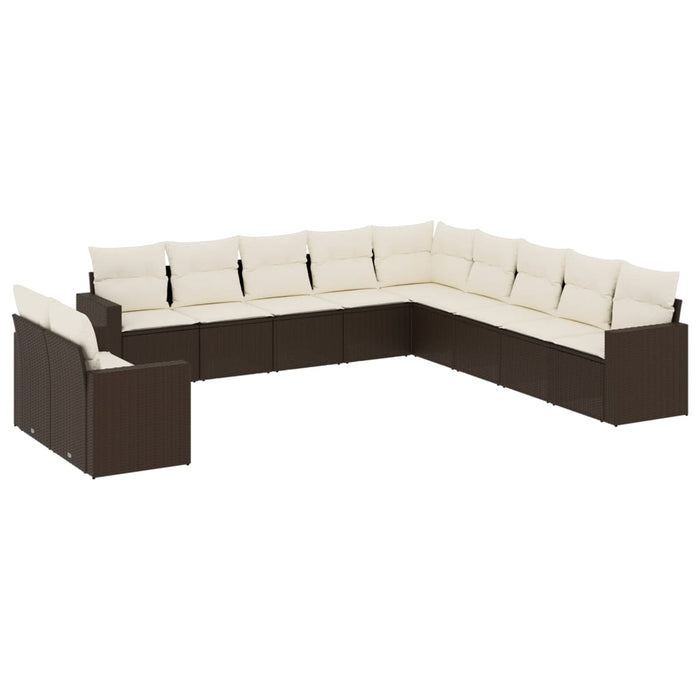 Set Divani da Giardino 11 pz con Cuscini Polyrattan Marrone 3219183