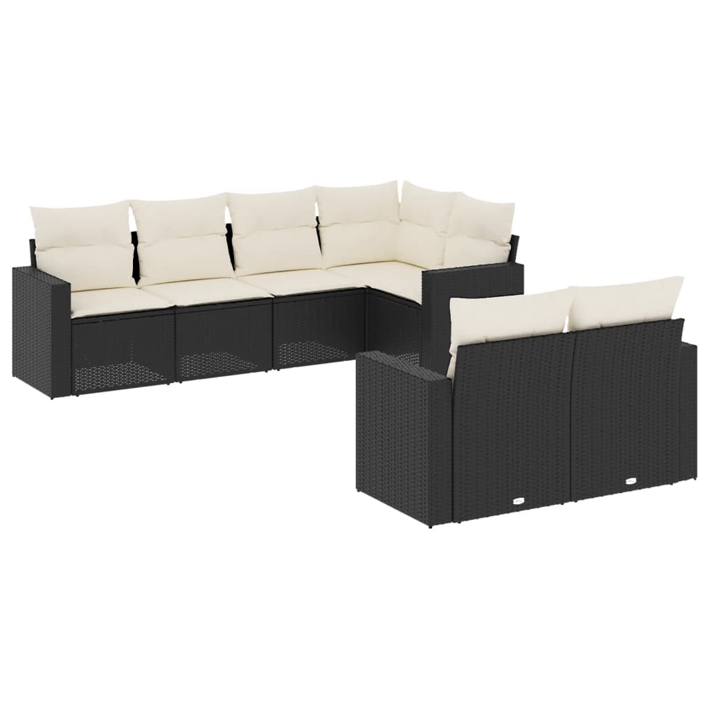 Set Divani da Giardino con Cuscini 7pz Nero Polyrattan 3219196